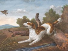 Springer: A Spaniel Bounding Over a Log to Spring a Snipe on the Left, ca. 1805. Creator: Unknown.