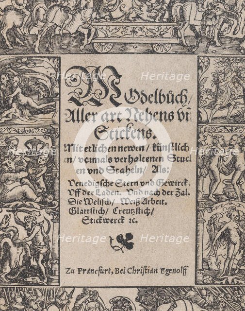 Title page from the Modelbuch aller Art Nehens vn Stickens (Page 1r), 1535. Creator: Christian Egenolff.