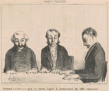 Continuant ... Le divertissement des tables tournantes ..., 19th century. Creator: Honore Daumier.