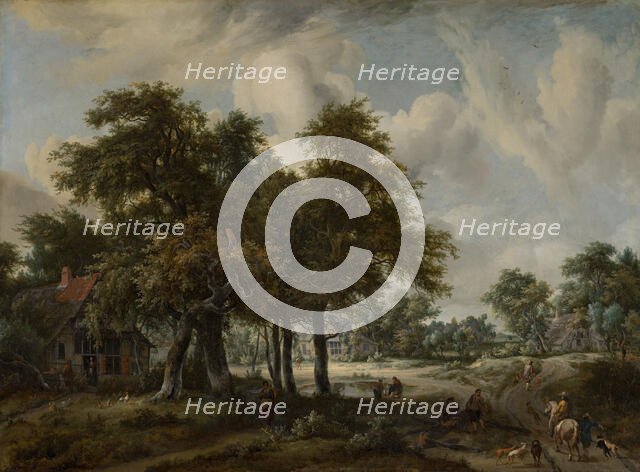 Wooded Landscape with Cottages, c1658-1709. Creator: Meindert Hobbema.