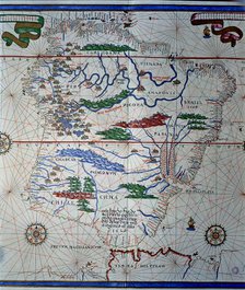 Atlas of Joan Martines, Messina, 1582. Portulan chart of South America, from Panama to Tierra del…