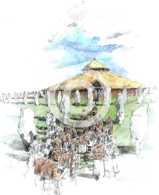 Ceremonial procession Avebury Stone Circle shrine, Wiltshire, 3rd Millennium BC, (c1990-2010).  Artist: Ivan Lapper.