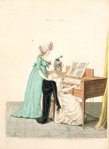 Ladies at the piano, from the Gallery of Fashion, 1796.