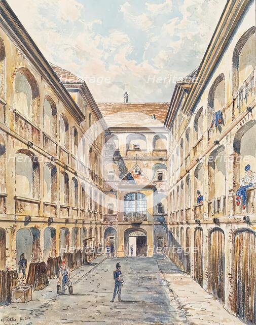 The first courtyard of the Salzgries barracks in Vienna, 1880. Creator: Emil Hutter.