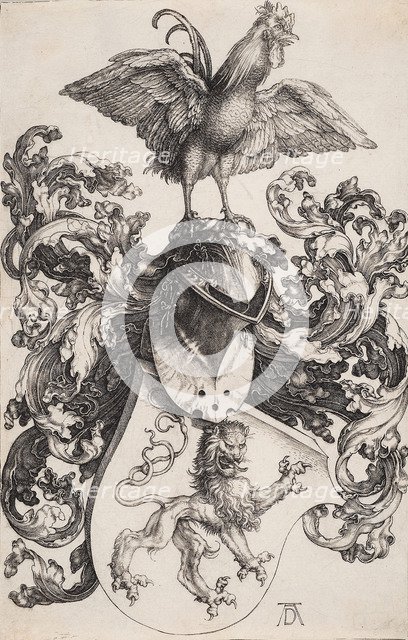 Coat of Arms with a Lion and a Cock. Artist: Dürer, Albrecht (1471-1528)