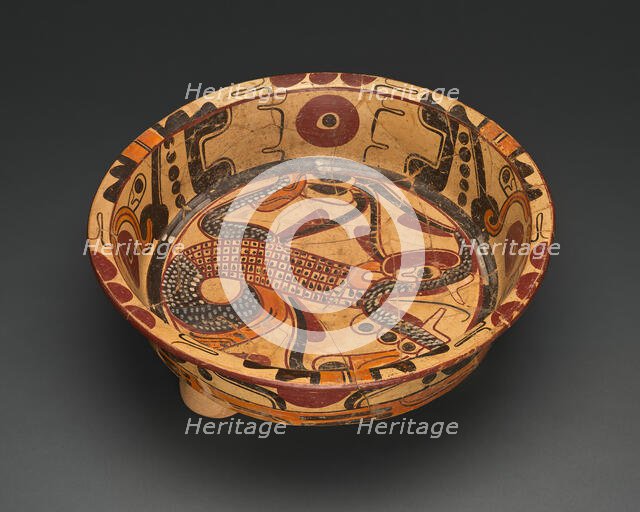 Tripod Polychrome Bowl Depicting a Serpent with Feathers, A.D. 500/750. Creator: Unknown.