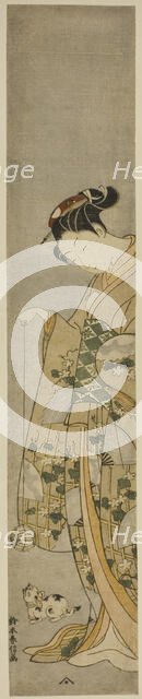 Girl Playing with a Cat, c. 1769/70. Creator: Suzuki Harunobu.