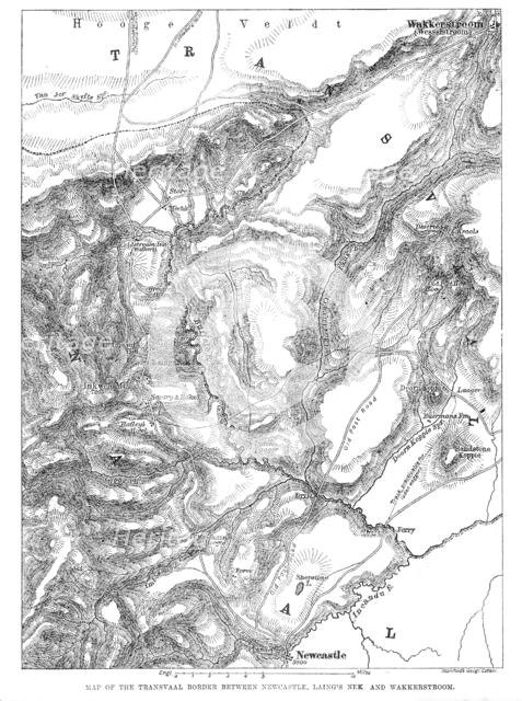 Map of the Transvaal border between Newcastle, Laing's Nek and Wakkerstroom, 1881. Creator: Stanford's Geographical Establishment.