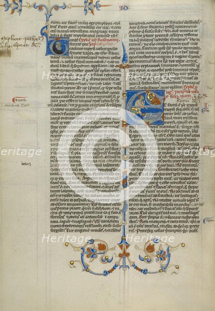 Initial E: The Death of Moses and the Call of Joshua; Abbey Bible, about 1250-1262. Creator: Unknown.