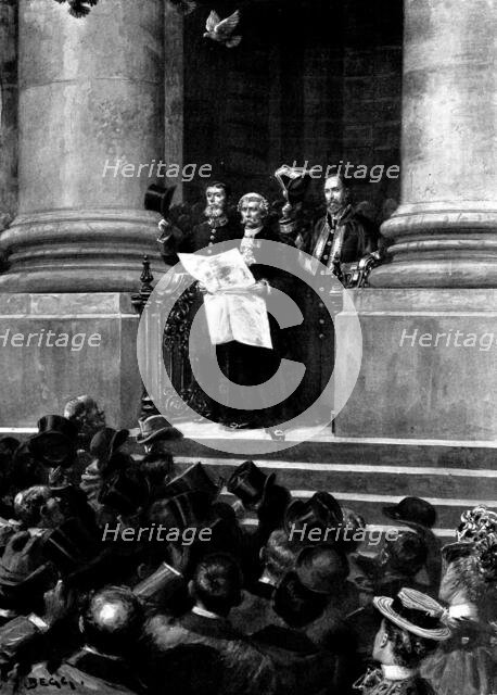 The Spanish-American War: ...reading proclamation of Britain's Neutrality...Royal Exchange..., 1898. Creator: Unknown.