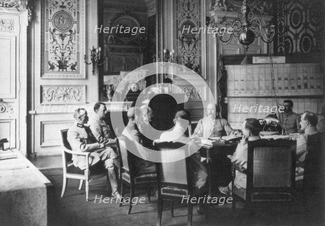 The daily report in the office of the French Commander in Chief, 1917. Artist: Unknown