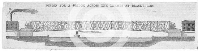 Design for the new Blackfriars Bridge, London, 1840. Artist: Anon