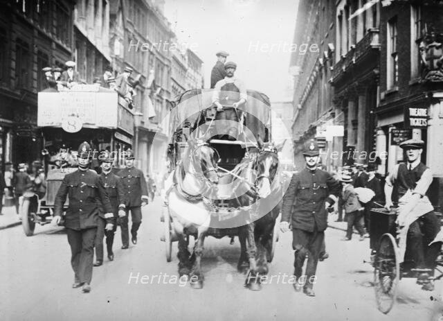 London strike - truck under police protection, between c1910 and c1915. Creator: Bain News Service.