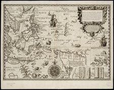 Insulae Moluccae celeberrimae sunt ob maximam aromatum copiam quam per totum terrarum orbem mittunt… Artist: Plancius, Petrus (1552-1622)
