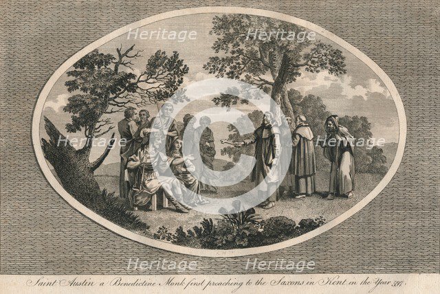 St Augustine, a Benedictine monk, first preaching to the Saxons in Kent, 597 (1793). Artist: Unknown.