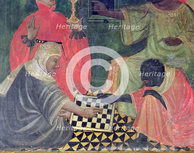 Moor and Christian playing chess, table in the 'Altar of St. Nicholas, Saint Clara and Saint Anth…