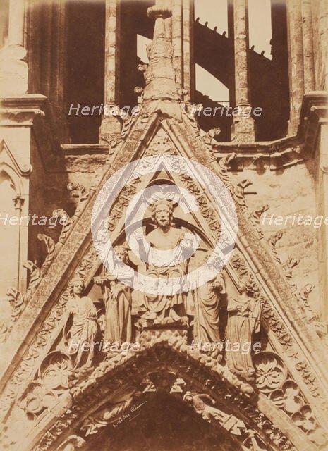 Gable: Christ of the Apocalypse Surrounded by Angels Carrying Instruments..., Reims Cathedral, c1851 Creator: Henri Le Secq.