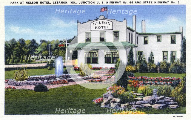 Park at the Nelson Hotel, Lebanon, Missouri, USA, 1934. Artist: Unknown