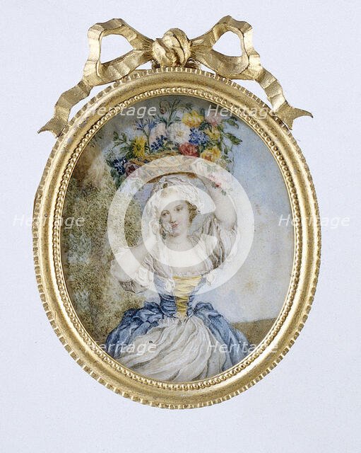 Painting depicting a girl with a flower basket, c.1850-c.1899. Creator: Anon.