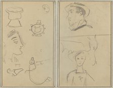 A Caricature and Five Forms; A Man in Profile, a Winged Creature and a Boy [verso], 1884-1888. Creator: Paul Gauguin.