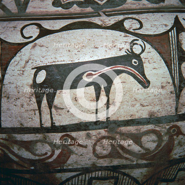 Detail of Zuni tribe Native American hunting magic on pottery. Artist: Unknown