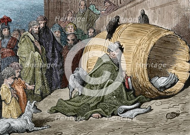 Diogenes (412-323 B.C.), Greek philosopher, sheltering in his barrel. Creator: Unknown.