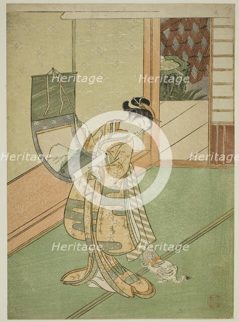 Hanging a Painting (parody of the Third Princess), c. 1767. Creator: Suzuki Harunobu.
