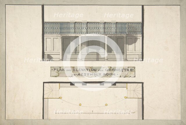 Design for an Orchestra Gallery in an Assembly Room, Plan and Elevation, ca. 1800. Creator: Anon.