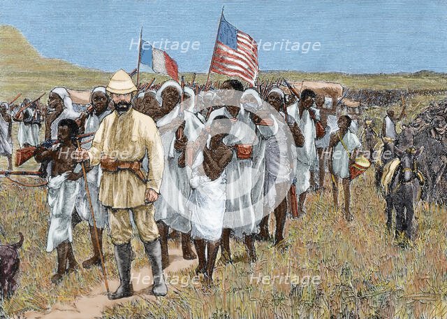 European-American expedition exploring the Unyoro area on the African continent, 1880.  Creator: Unknown.