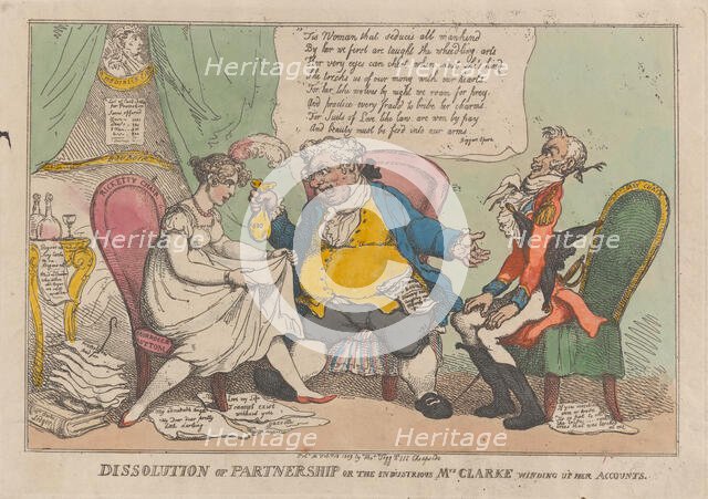 Dissolution of Partnership, or the Industrious Mrs. Clarke Winding Up Her Acc..., February 15, 1809. Creator: Thomas Rowlandson.