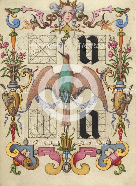 Guide for Constructing the Letters u and v; Mira calligraphiae monumenta, about 1591-1596. Creator: Joris Hoefnagel.