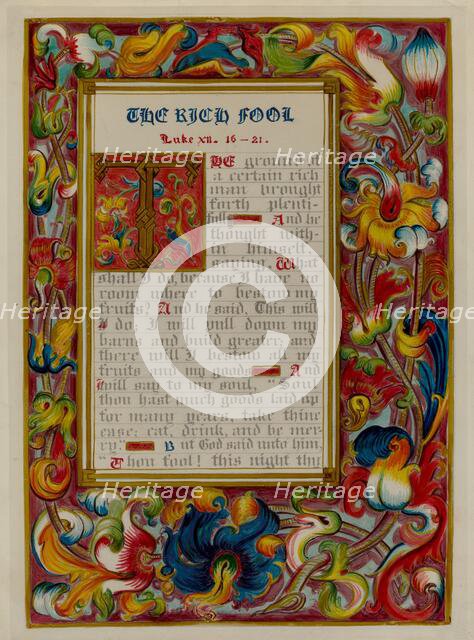 Illuminated Parable: The Rich Fool, c. 1936. Creators: Robert Stewart, James Gross.