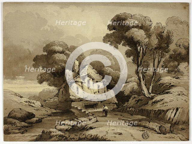 Cottage Beside Winding Road in Wooded Landscape, n.d. Creator: James Robertson.