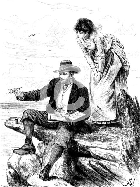 The girl looking over his shoulder, watching curiously...the growth of a picture, 1890. Creator: R. Taylor.