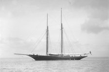 The schooner 'Allah Karim' at anchor, 1912. Creator: Kirk & Sons of Cowes.