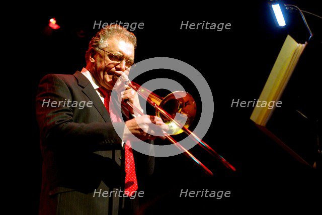 Gordon Campbell, trombone player, The Hawth Theatre, Crawley, West Sussex. Artist: Brian O'Connor