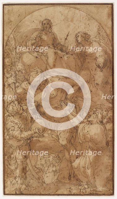 St. Christopher with Christ and the Madonna, St. George and other Saints, about 1600. Creator: Giulio Benso.