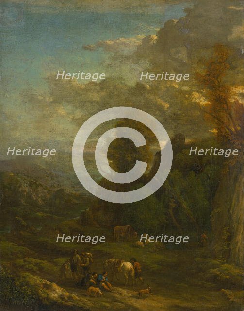 Evening landscape with travellers, c1700. Creator: Cornelis Huysmans.