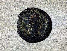 Roman coin of the first half of the first century bC, with a crown head facing right and a legend…