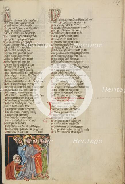 The Healing of a Woman with an Issue of Blood; Weltchronik, about 1400-1410. Creator: Unknown.