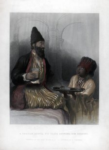 'A Persian Prince, his slave bringing him sherbet', 19th century. Artist: H Robinson