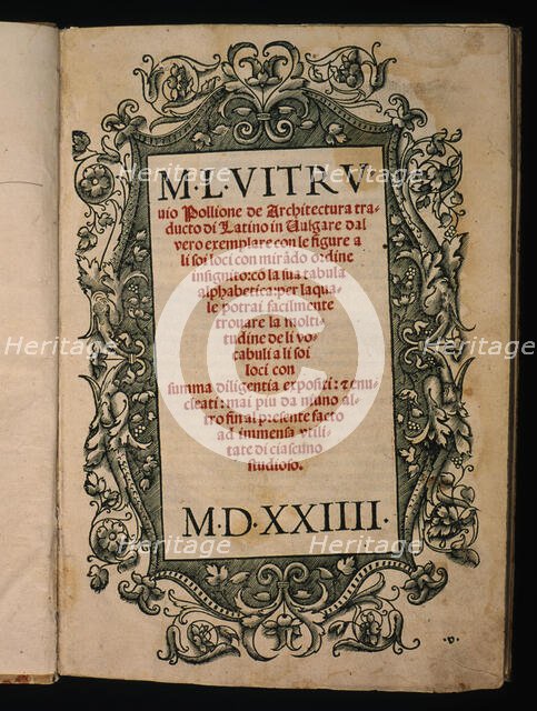 Cover of the work 'De Architecture Traducto di Latino in Vulgare dal Vero Exemplare', 1524. Creator: Vitrubio Polion, Marco (siglo I aC).