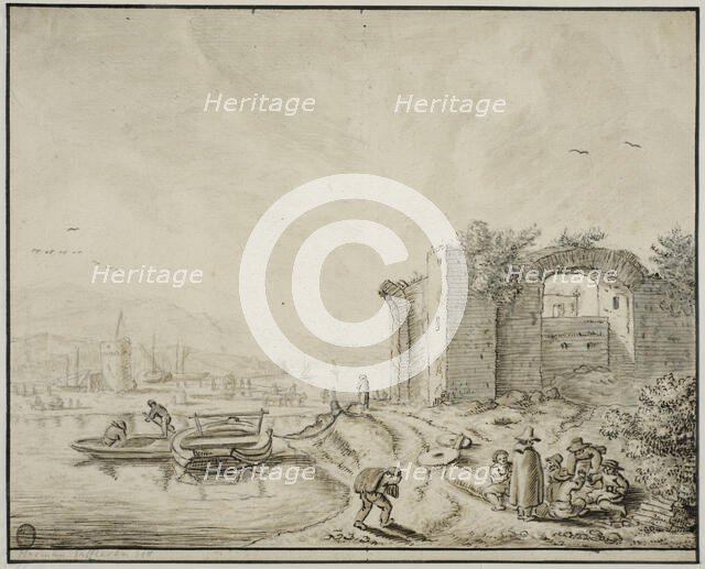 harbour with ruins. Creator: Unknown.