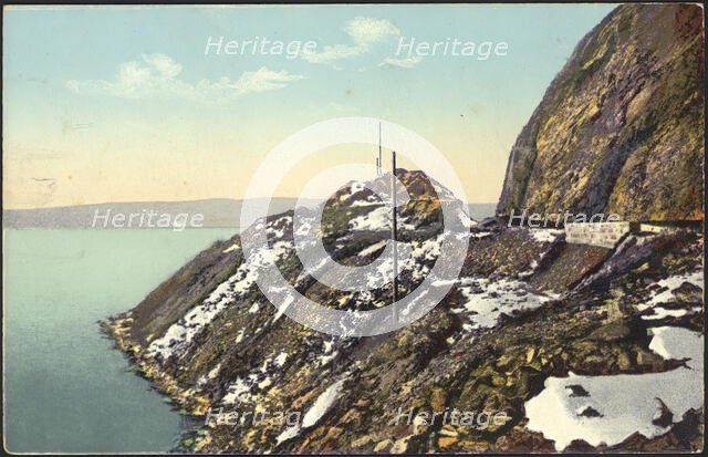 Lake Baikal, rock and excavation near the pier of Mysovaya station, 1904-1917. Creator: Unknown.