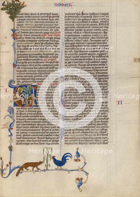 Initial V: Joel Speaking to the Animals; Abbey Bible, about 1250-1262. Creator: Unknown.