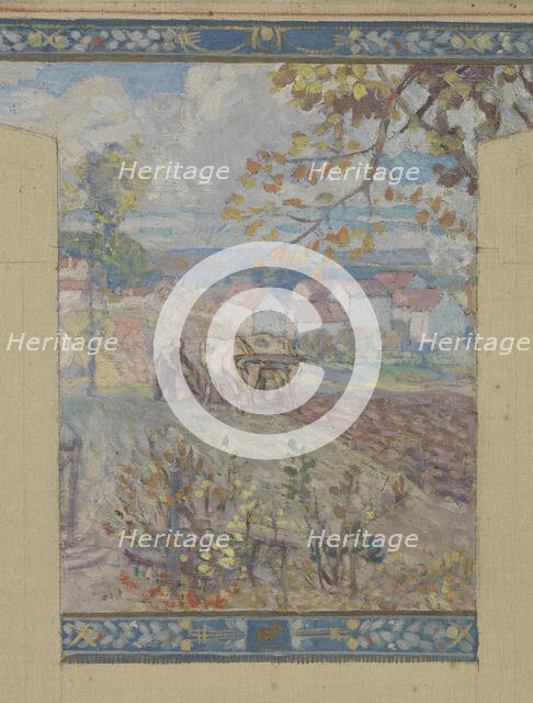 Esquisse pour la mairie de Fresnes : Paysage. Scènes de village, 1905. Creator: Victor Menu.