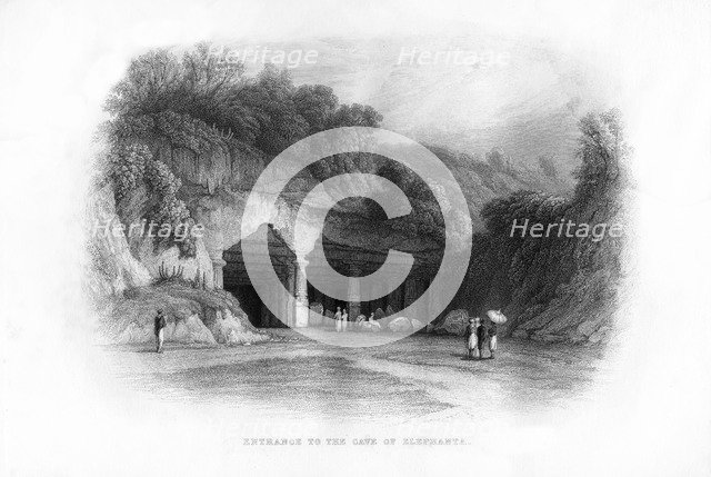 Entrance to the Elephanta Caves, Bombay, India, 19th century. Artist: Unknown