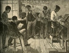 'At Work in the Printing-Office', 1881. Creator: Unknown.