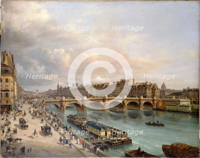 The Cite and the Pont-Neuf, seen from Quai du Louvre, 1832. Creator: Giuseppe Canella.