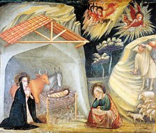 'Birth of Jesus in Bethlehem' detail of the paintings by Ferrer Bassa, frescoes preserved in the…